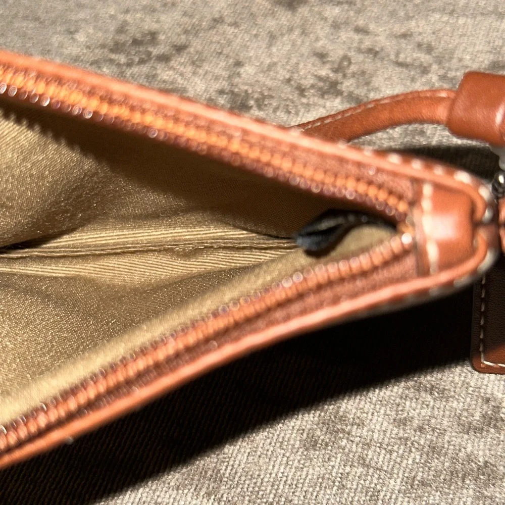 Coach Brown Leather Wristlet with Contrast Stitching